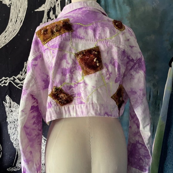 Hand embroidered + embellished jean style jacket - Picture 12 of 15
